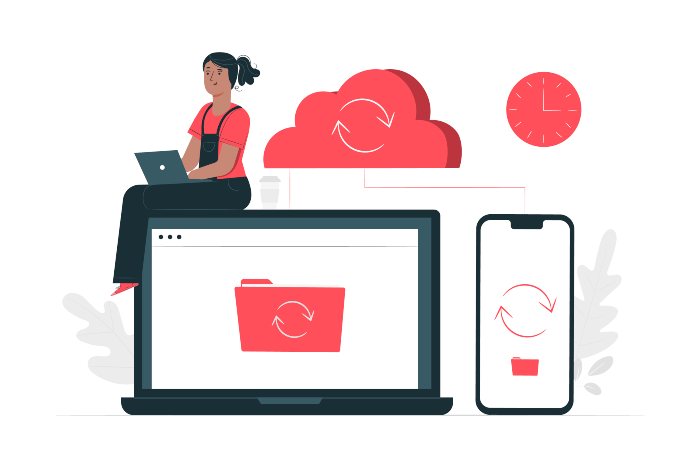 ersona gestionando la sincronización de datos de cliente o CDXP entre dispositivos y nube | Glosario de términos LBR